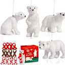 Polar Bear Christmas Decorations, Polar Bear Plush with Scarves in 3 Colors, Christmas Tree Ornaments Rustic Home Decor Gift for Kids Girl Boy Woman-4 Pcs