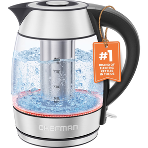 Chefman Rapid-Boil 1.8L Electric Tea Kettle w/ Keep Warm and Tea Infuser - Stainless Steel