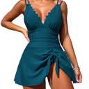 ZAFUL One Piece Bathing Suit with Skirt Tummy Control Swimsuits for Womens Swimdresses Full Coverage Swim Dress(Peacock Green XXL)