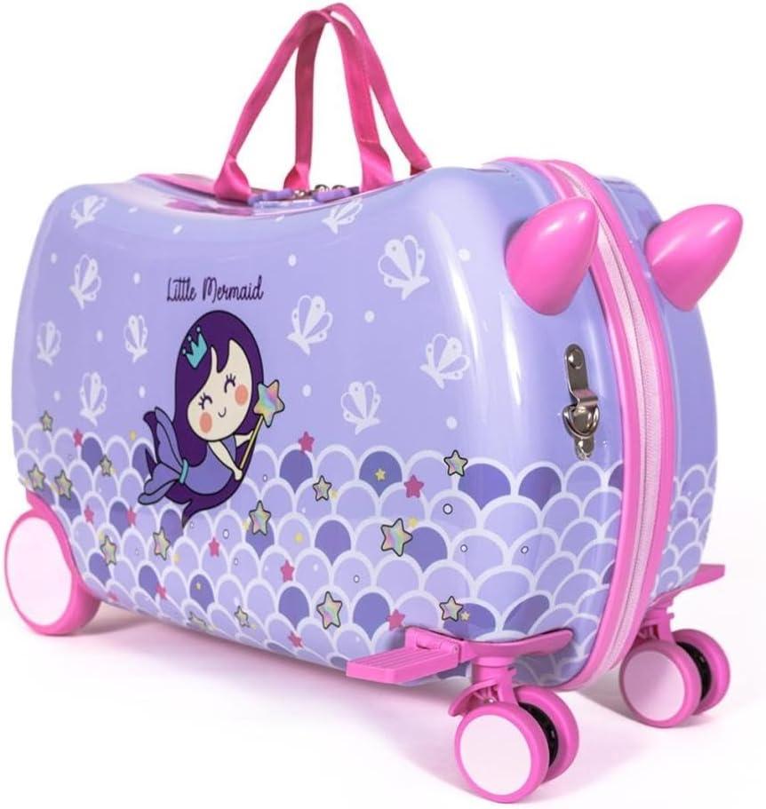 MILK&MOO Rideable Kids Suitcase Little Mermaid, Fun and Safe, Durable, Spacious and Ergonomic Design, 360° Swivel Wheels, for Children Aged 2-6 Years, 21 L, Maximum Riding Weight 50kg / 110 Lb, Medium