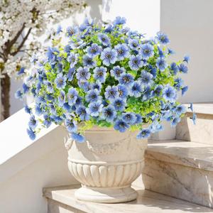 ATTGREAT Artificial Flowers Outdoors Faux Plants UV Resistant Fake Flowers Daisy 12 Bundles Plastic Greenery Plnats Outside for Garden Planter Patio Porch Spring Summer Home Home Decor, Blue