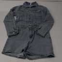 Molilove Women's Vintage Short Denim Jumpsuit Long Sleeve Button Down Jean Jumpsuit Romper with Pocket Sexy Going Out Outfits (Large, Lightblue)