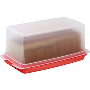Bread Box -Dual Use Bread Holder/Airtight Plastic Food Storage Container for Dry or Fresh Foods -2 in 1 Bread Bin- Loaf Cake Keeper/Baked Goods -Keeps Bread Fresh- Red and Clear Cover - (Red)