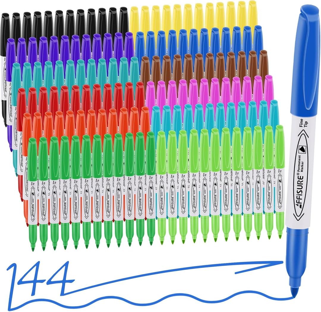 12 Colors Permanent Markers 144 Pack colored marker sets, Assorted Colors MarkerFine Point Permanent Markers Bulk, Fast Dry, Waterproof, work on Plastic, Glass, Metal, Wood and Stone