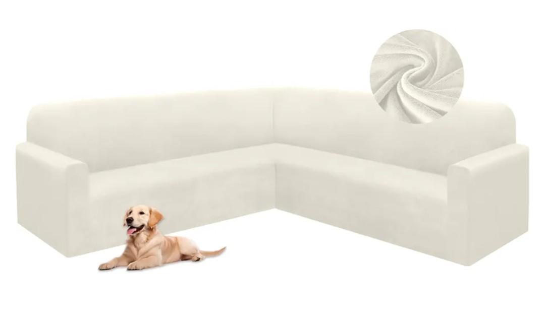 HDCAXKJ Corner Sectional Couch Covers Velvet Stretch L Shape Sofa Cover Soft Thick Sectional Slipcovers U Shaped Living Room Non Slip Magic Furniture Protector for Pet Dogs (Cream, X-Large)