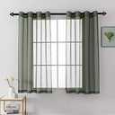 HUTO Midnight Green Sheer Curtains for Small Windows 54 Inch Length Faux Linen Voile Drapes Window Treatment Grommet Curtain Panels for Bedroom/Loft/Living Room 52x45 Inches 2 Panels Dark Green