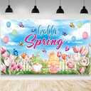 Hello Spring Backdrop Butterfly Flowers Balloon Photography Background Easter Spring Party Decorations Banner Photo Props 70.8 x 43.3 inch