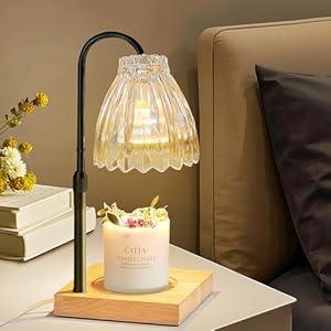Conqto Candle Warmer Lamp with Timer, Dimmable Melted Wax Warmer with Two Bulbs, Height Adjustable Candle Lamp for Bedroom, Living Room Home Decor, House Warming Gift (Black Pole + White Lampshade)