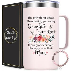 Lifecapido Daughter in Law Mothers Day Gifts, 20oz Insulated Coffee Mug with Bracelet, Birthday Christmas Mothers Day Gifts for Daughter in Law, Rose Quartz