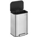 SONGMICS Kitchen Bin, 50 L Pedal Bin, Steel Trash Bin, Soft-Close Lid, Stays Open, Inner Bucket, Wide Non-Slip Pedal, Metallic Silver LTB547E01
