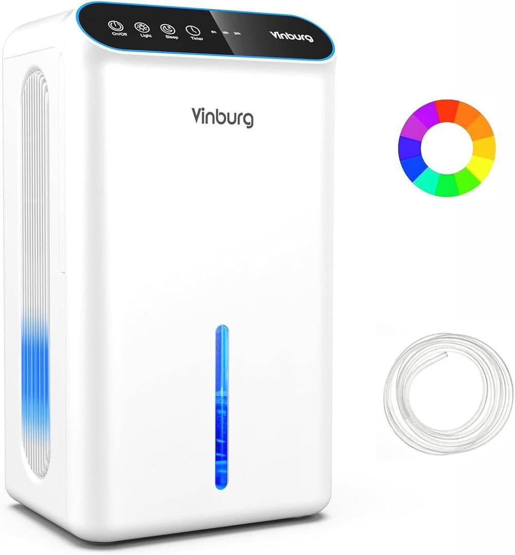 Dehumidifiers for Home (85 OZ Water Tank, 800 sq.ft) Quiet Small Dehumidifier for Basement Bedroom Bathroom with Drain Hose, 3 Gear Timer, Sleep Mode, Auto Shut Off, 7 Color Ambient Light