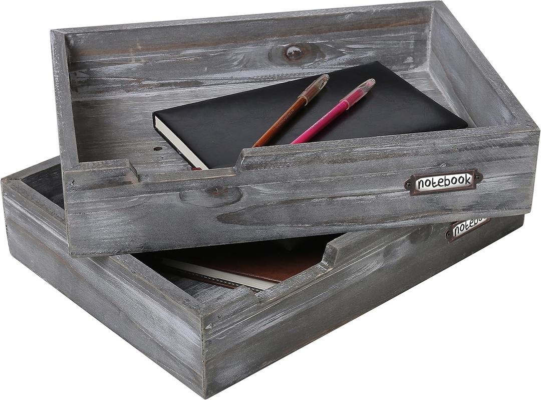 MyGift Ash Gray Wood Office Desktop Document Letter Paper Trays, Stackable Decorative Multipurpose File Organizer, Set of 2