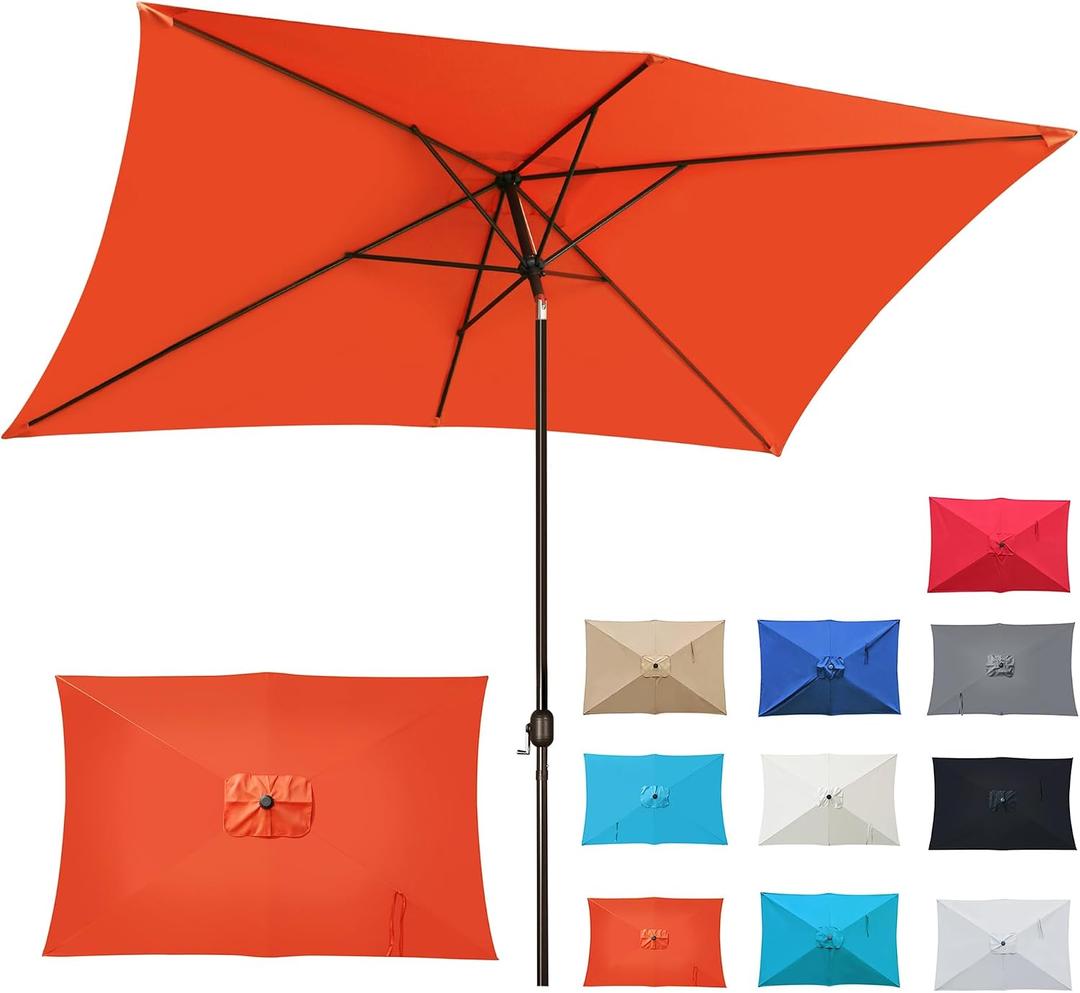 Blissun 10' Rectangular Patio Umbrella Outdoor Market Table Umbrella with Push Button Tilt and Crank, Orange