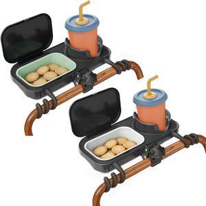 Universal Stroller Snack Tray | Pack of 2 | Compatible with Nuna Bugaboo | Double Stroller Tray Attachments with Cup Holder | Detachable Silicone Tray for Easy Clean | Toddler Snacking On The Go