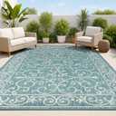 JONATHAN Y Vintage Filigree Indoor Outdoor Area Rug 4X6 Teal/Gray, Charleston Textured Weave for Backyard, Patio, Porch, Easy-Cleaning, High Traffic, Pet-Friendly, Non-Shedding (SMB106F-4), 3'11" x 6'