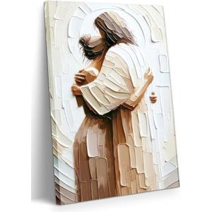 Jesus Embracing Woman Canvas Wall Art, Safe in His Arms Pictures Canvas Print Posters Wall Decor, Christian Wall Art Home Decor for Living & Prayer Room 24x36 inch Framed