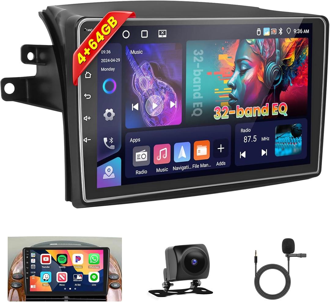 [4+64GB] Android 15 Car Radio for Toyota Sienna 2004-2010 with Wireless Carplay Android Auto, 9 Inch HD Touchscreen Car Stereo with WiFi GPS Bluetooth5.0 FM/RDS 32EQ SWC Backup Camera MIC