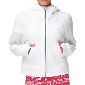 THE GYM PEOPLE Women's Full-Zip Up Hoodies Jacket Fleece Workout Crop Tops Sweatshirts with Pockets Thumb Hole (White), Small