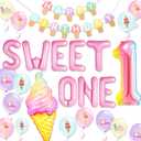 1st Birthday Decorations for Girl Sweet One Party Decorations | Donut Ice Cream Themed Party Supplies for Baby Girl 1st Birthday Party Decor Set with Balloon Backdrop Garland Banner