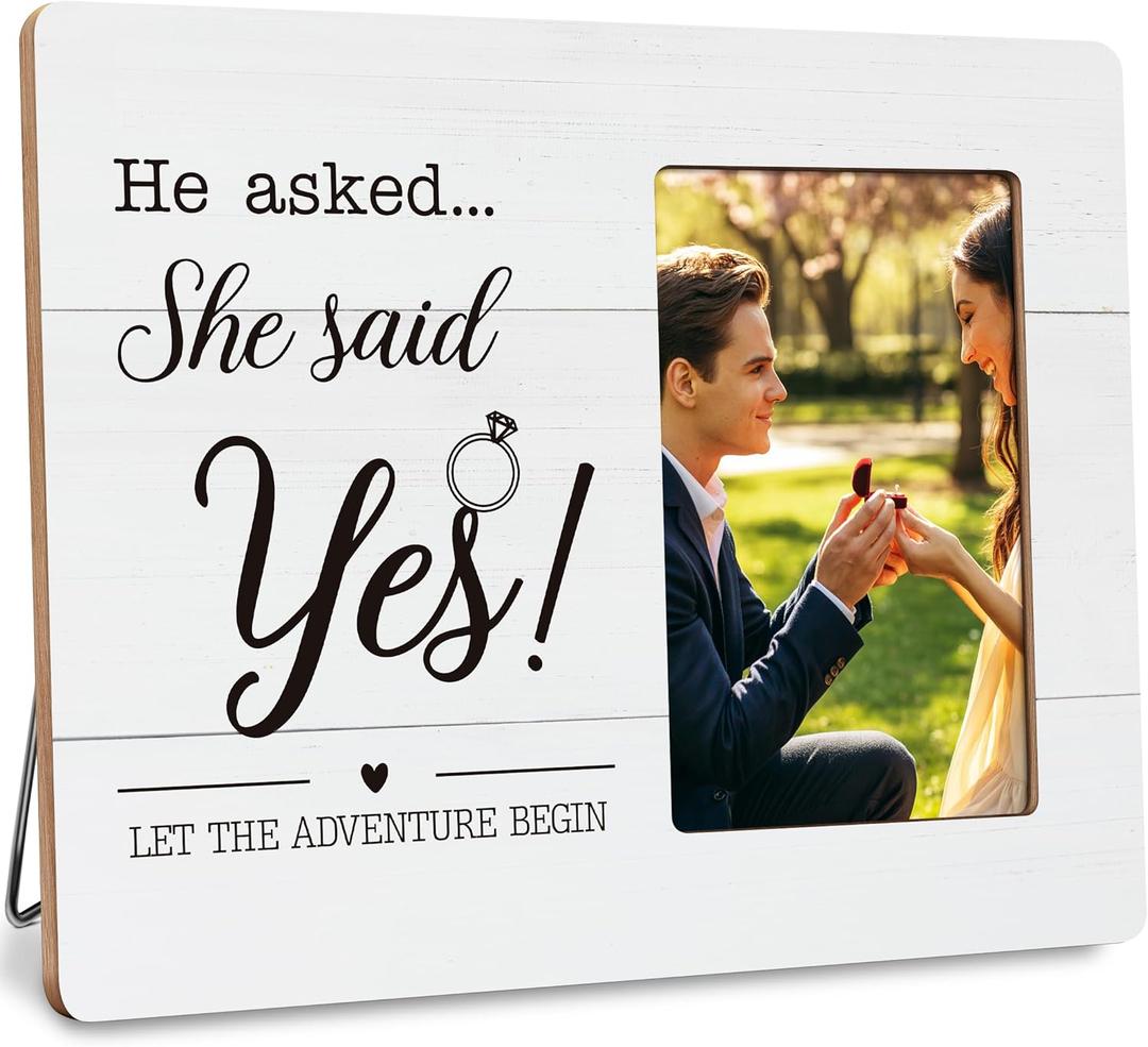 Engagement Gifts for Couples Picture Frame, Wedding Gift for Couple, He Asked She Said Yes Frames Fits 4x6 Photo
