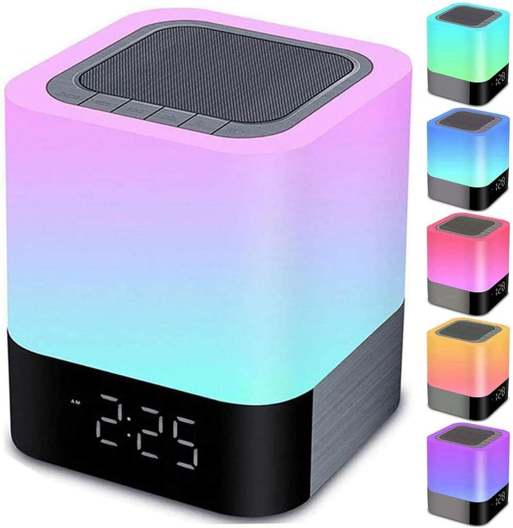 Night Lights Bluetooth Speaker, Alarm Clock Bluetooth Speakers Touch Sensor Bedside Lamp Dimmable Multi-Color Changing Bedside Lamp, MP3 Player, Wireless with Lights