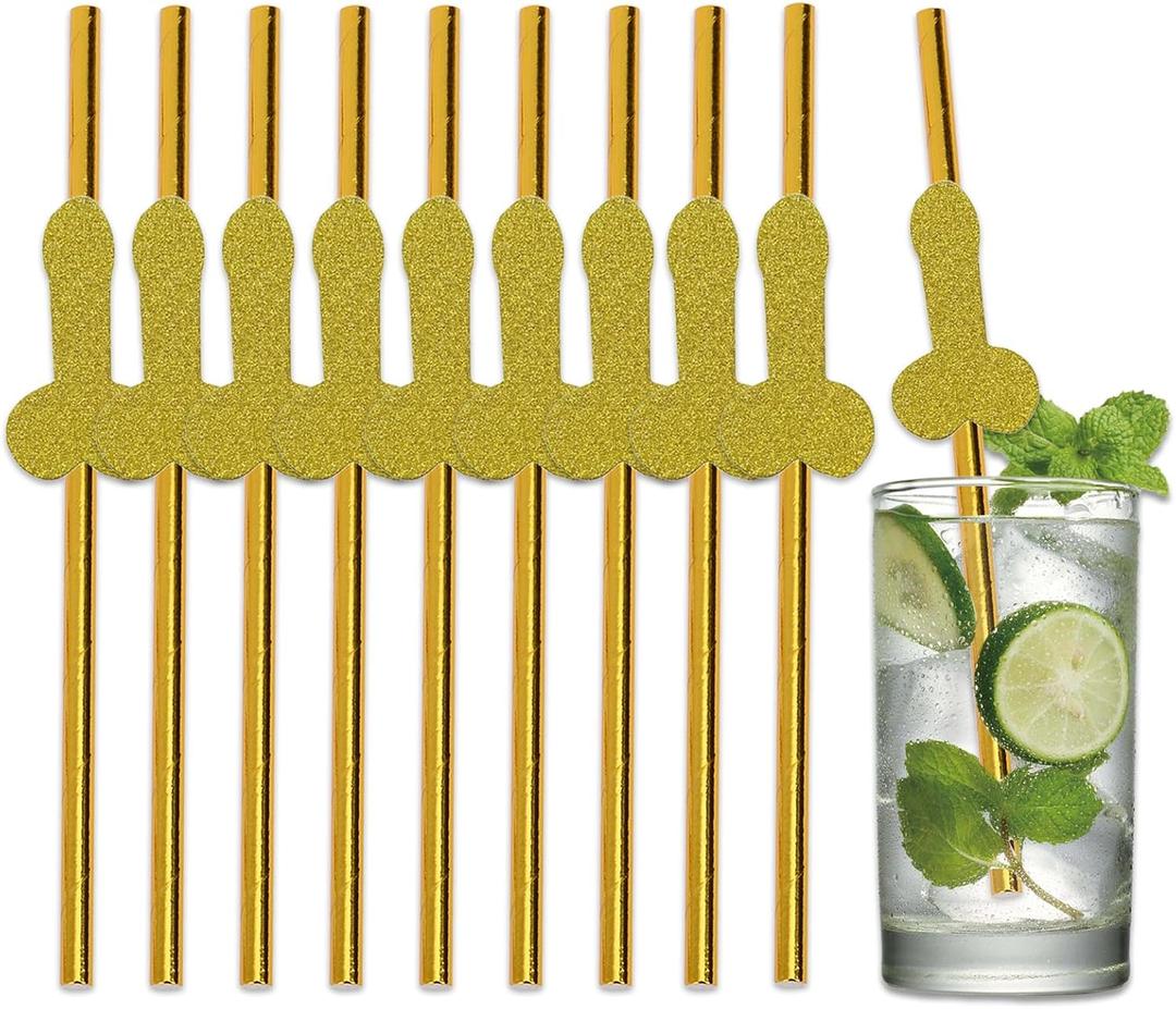 5 x 20-Pack Novelty Cutout Disposable Paper Straws (Gold) | 7.7-inch disposable party straws, fun cocktail decor, great for bachelorette, hen night and girls adult parties