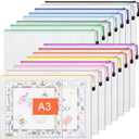 EOOUT 16pcs Mesh Zipper Pouch Bags, A3 Large Zipper Bags Board Game Storage with Labels, 16.7x12.4 Inch Plastic Zip File Folders Puzzle Storage Bag for Organizing Classroom Office Home