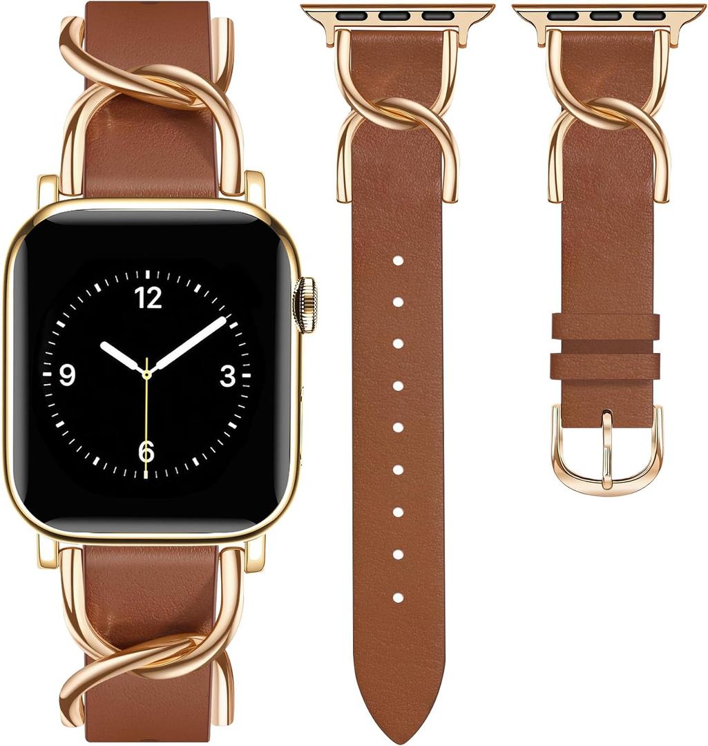 JR.DM Designer Leather Bands for Women,Dressy Fancy Cute Strap with Double U-Shaped Buckle Watch Bands for iwatch Compatible with Apple Watch Series 11/10/9/8/7/6/5/4/3/2/1 Ultra 1/2/3 SE 1/2/3