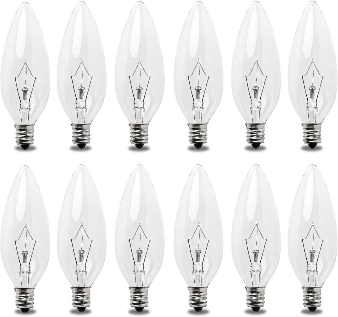 SATONA 25W 120V E12 Base B10 CTC Incandescent Light Bulbs, Transparent Candle Light Bulbs Perfect for Chandeliers, Ceiling Fan Lights, Pendants, Fireplace, Dimmable, Warm White 2700K (Pack 12)