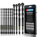 11-pc Masonry Drill Bits Carbide Concrete Drill Bit Set for Stone Tile Brick Ceramic Glass Metal Sheet Plastic and Wood, Quick Change 1/4" Hex Shank, Size 5/32 3/16" 1/4" 5/16" 3/8" 1/2" with Case