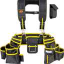 OKF 6-Piece Tool Belt with Suspenders,Magnetic Phone Holder and Hand Drill Tool Pouch Tool Rig for Framers Electrician 1680D Polyester Fabric,20 pockets,Black & Yellow,36-49In,5.5lb