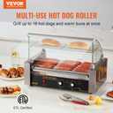 VEVOR Hot Dog Roller 7 Rollers 18 Hot Dogs Capacity 1050W Stainless Sausage Grill Cooker Machine with Dual Temp Control Glass Hood Acrylic Cover Bun Warmer Shelf Removable Oil Drip Tray, ETL Certified