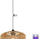 Battery Operated Pendant Light Outdoor Chandelier for Gazebo Hanging Lamp with Remote Timer Powered by 4*AA Batteries Boho Rattan Lampshade LED Lantern for Garden Farmhouse Porch Patio Backyard Decor