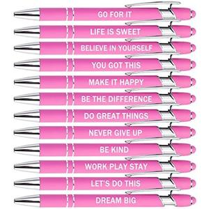 PASISIBICK 12 Pieces Pink Inspirational Motivational Quotes Snarky Screen Touch Stylus Ballpoint Pens, Office Encouraging Scriptures, Black Ink (Pink,Motivational), Pack of 6