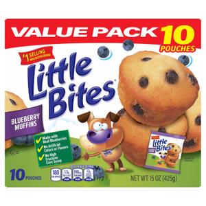 (Value Pack) Little Bites Blueberry Muffins, 10 individual packs, (1.5 oz each), Real Blueberries Mini Muffins, 15 oz Multipack (EXP 08/23/26)