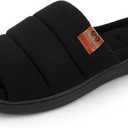 Mens Open Toe Slippers, Comfy Supportive Foam Bedroom Slide Slippers, Non-Slip Indoor House Shoes (9-10, Black)