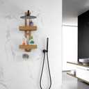 Basicwise Bamboo Shower Hanging Caddy 2-Tier Shelf Organizer with Hook for Shampoo Conditioner Body Wash Soap Loofah & Accessories Natural Wood Rack for Bathroom Storage Organization & Spa Décor