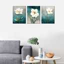 Cream White Floral Canvas Wall Art Grey Pictures, 16"x24"x3 Pieces