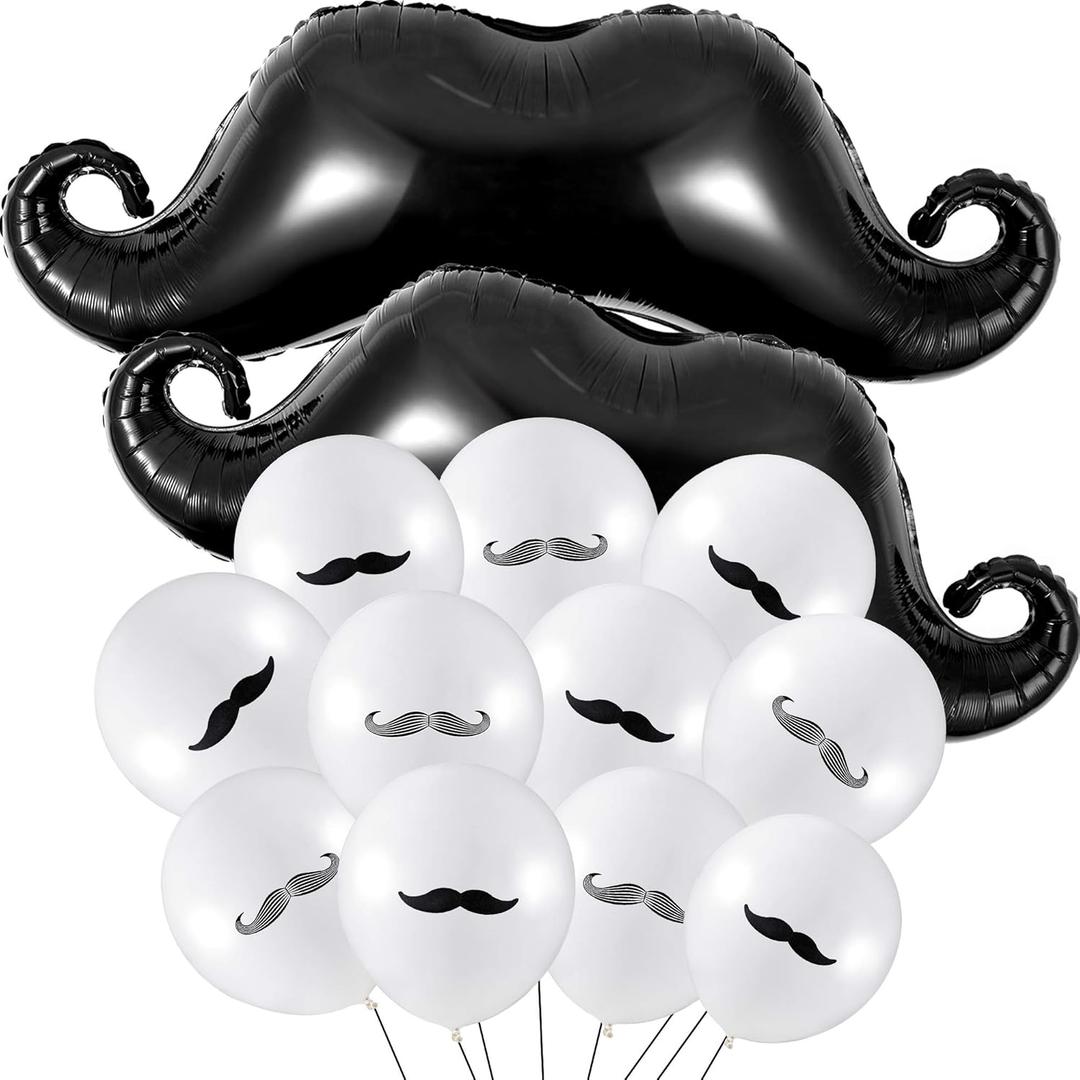 Gejoy 38 Pcs Mustache Balloons Black Father's Day Decorations Large Mustache Balloons Latex Beard Foil Decorations for Little Man, Graduation, Baby Shower Birthday Party Supplies