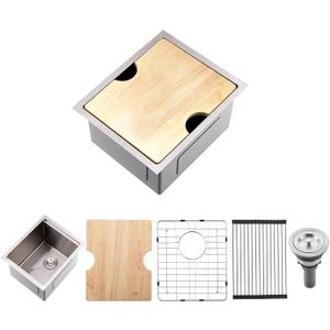 13 Inch Bar Sink Undermount Workstation,13x18 Undermount Bar Sink Small Bar Sinks 18 Gauge Stainless Steel Single Bowl Kitchen Sinks with Cutting Board