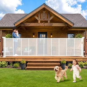 236" Retractable Baby Gate, 41" Tall Retractable Dog Gate for Stairs, Doorways, Decks, Garage, Dual Locks Extra Wide Baby Gate Pet Gate for Indoor, Outdoor, with Reinforced Mesh Rods(White)