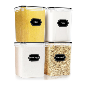4 Pack Large Airtight Food Storage Containers with Lids (5.2L / 176oz), BPA Free Plastic Kitchen and Pantry Organization Contianers for Cereal Flour and Sugar Storage, Labels & Marker