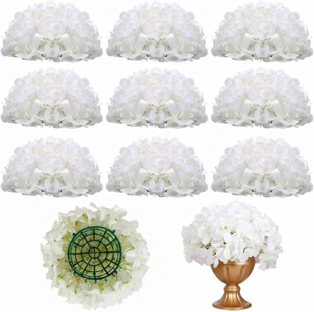 Tigeen 10 Pcs Hydrangea Artificial Flowers,9 inch Fake Hydrangeas Silk White Faux Flowers Bulk for Outdoors Arrangement Valentine's Day Wedding Centerpieces Mother's Day Anniversary Party Home Decor