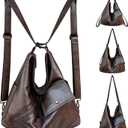 4-in-1 Convertible Crossbody Backpack Purse for Women, Large Soft Vegan Leather Casual Daily Work Travel Hobo Bag (PU Brown)