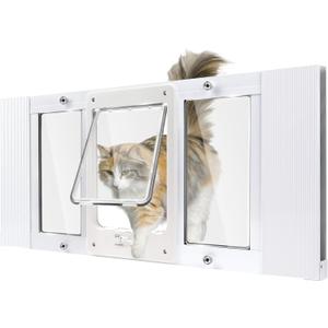 Aluminum Pet Door for Windows, Width Adjustable to Fit Window Width 27"-32", 10-Minute Cat Door Insert Window Installation, Cats Door for Window with Magnetic Suction Design and Weatherproof