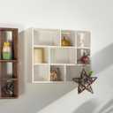 SOFE Small White Shadow Box with Shelves, Wall Shelving Unit 9-Compartments, Freestanding or Wall Mounted Curio Cabinet, Knick Knack Display Shelf, Wood Floating Cube Shelves for Walls, Collectibles