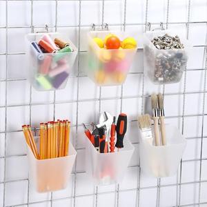 LOYIM 6 Pack Large Gridwall Cups Gridwall Storage Bin with Hooks Hanging Baskets Square Box Shape Hanging Cup Holder Gridwall Accessories for Garage Workbench Office Playroom Home Kitchen (Clear)