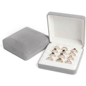 Small velvet Ring Organizer Box, Portable Rings Jewelry Holder Case, Modern Ring Storage Tray Fit for Women, Girl for Travel (grey)