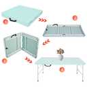 LSKSSNG Portable 4Ft Folding Table, Heavy Duty Plastic Fold-in-Half Utility Foldable Table, Adjustable Height Plastic Folding Table with Carrying Handle for Camping &Party Indoor/Outdoor (Light Blue)