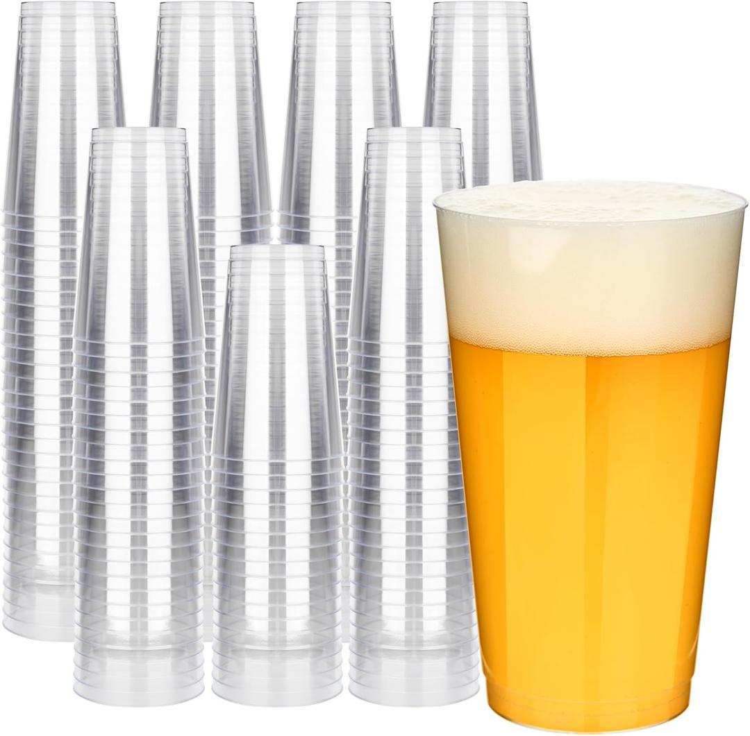RACETOP 16oz Clear Plastic Cups, 200 Pack Disposable Party Cup, Heavy Duty Disposable Glasses, Disposable Cups for Party, Thanksgiving, Wine Taesting, Birthday and Christmas.